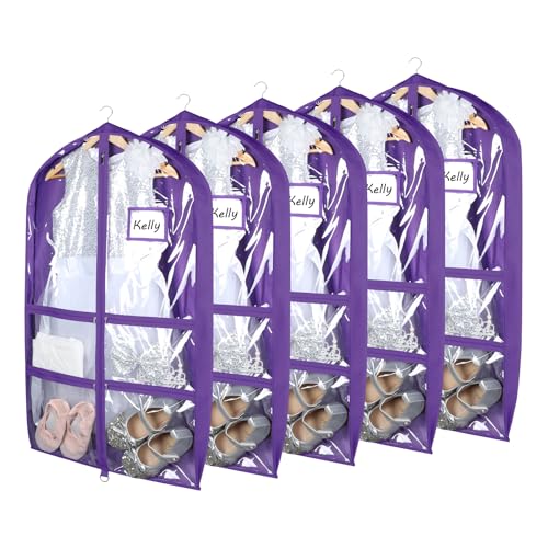 Syeeiex 40 Inch Clear Dance Costume Garment Bag, Purple, 5 Pack - color: Clear Purple, size: 5 Pack