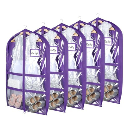 Syeeiex 40 Inch Clear Dance Costume Garment Bag, Purple, 5 Pack - color: Clear Purple, size: 5 Pack