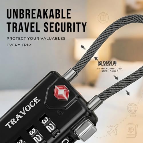 TRAVOCE TSA Approved Luggage Locks, Combination Cable Locks 1 Pack, Black - color: Black 1 Pack