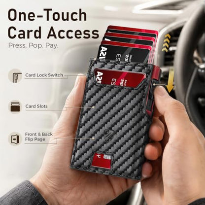 RUNBOX Wallet for Men 9-13 Cards RFID Blocking Slim Pop-Up Card Holder - color: Black+RED