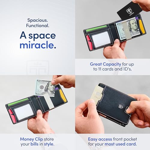 TRAVANDO Money Clip Wallet - RFID Protected Bifold Wallet for Men for 11 Cards - including Gift Box (Black & White) - color: Black & White