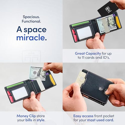 TRAVANDO Money Clip Wallet - RFID Protected Bifold Wallet for Men for 11 Cards - including Gift Box (Black & White) - color: Black & White