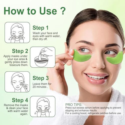 Eye Mask, 30 Pairs Aloe Under Eye Patches for Puffy Eyes and Dark Circles - color: Light Green