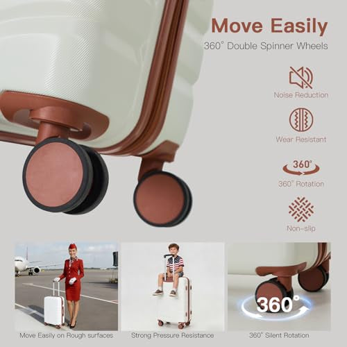 4-Piece Hardshell Luggage Set, TSA Lock Spinner Suitcase, white - color: Apricot white