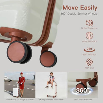 4-Piece Hardshell Luggage Set, TSA Lock Spinner Suitcase, white - color: Apricot white