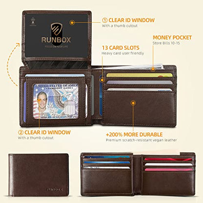 RUNBOX Wallet for Men -Slim Rfid Leather Mens Bifold Novelty Wallets 2 ID Window With Gift Box Men's Accessories - color: Classic coffee