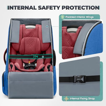 RAINSMORE Padded Car Seat Travel Bag for Airplane Car Seat Backpack, Blue - color: Blue&Black