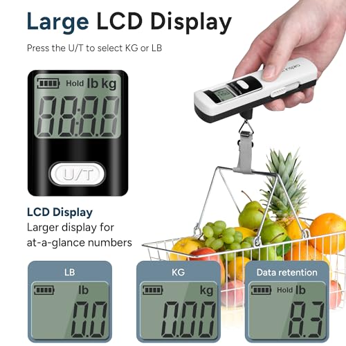 Battery-Free Luggage Scale – No Batteries Needed, Portable Digital Hanging Suitcase Weight Scale for Air Travel & Checked Bags, 110lb/50kg, LCD Display, Compact Travel Accessory - color: White