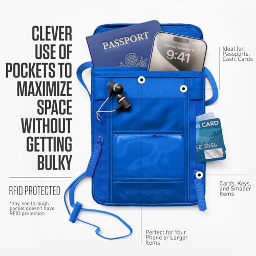 VENTURE 4TH Travel Neck Wallet, RFID Blocking Passport Holder - Sleek Blue - color: Sleek Blue