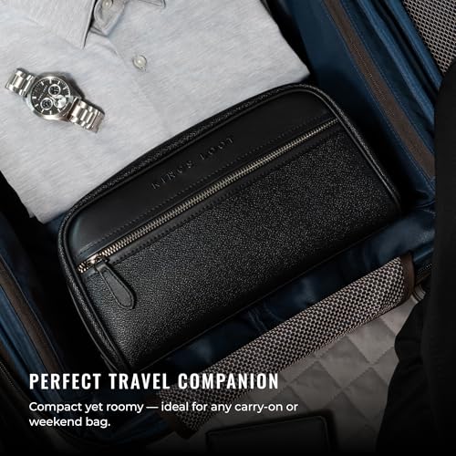 Kings Loot Premium Dopp Kit, Leather Travel Toiletry Bag, Midnight Black - color: Midnight Black