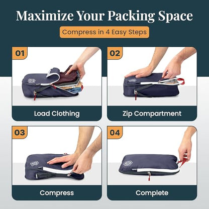 TRIPPED Travel Gear Extra Large Compression Packing Cubes 6-Piece Set - color: Navy Blue