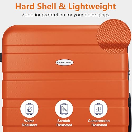 Luggage Sets Hardside Lightweight Suitcase with Spinner Wheels TSA Lock, 3-Piece Set (20/24/28) - color: Orange