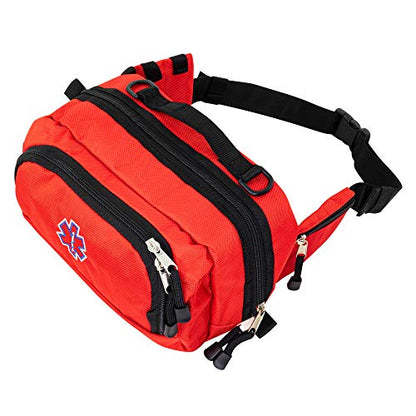 LINE2design Deluxe Medical Fanny Pack Large - EMS Emergency First Aid Paramedic EMT First Responder - Portable Travel Size Medical Equipment Organizer Hip Bag with Multiple Internal Pockets - Red