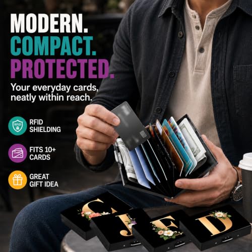 Initial E Metal Wallet Credit Card Protector Case Equipped RFID Blocking | with Pop-Up Button Slim Business Cards Holder Aluminum Cards Case Exclusive Initial E Gifts for Women Men - color: Letter E