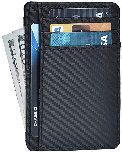RFID Blocking Genuine Slim Leather Wallet - Card Holder Gift for Men Idea - color: Jet Black