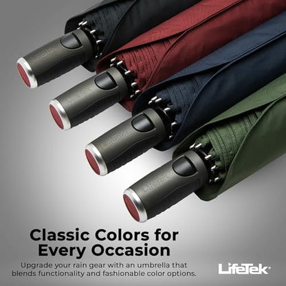 LifeTek Premium Travel Umbrella - Windproof & Compact for Men & Women, Automatic Open Close, Fits in Purse Laptop Bag or Backpack, Strong Frame for Heavy Rain & Sun UV Protection - color: 45 Inch Red FX2 Double Canopy