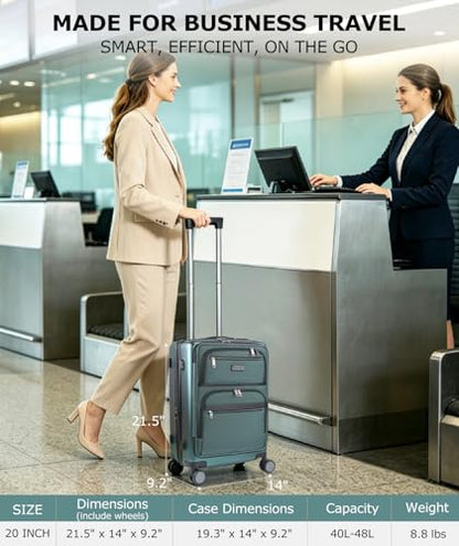 EMPSIGN Carry On Luggage 22x14x9 Airline Approved, 20 Inch, Dark Green - color: Dark Green