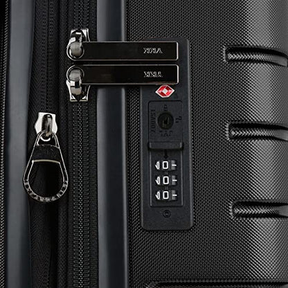 Traveler's Choice Archer Polycarbonate Hardside Spinner Luggage Set, Tie Down Straps, Black, Checked 29-Inch - color: Black, size: 1-Piece (Checked 29-Inch)