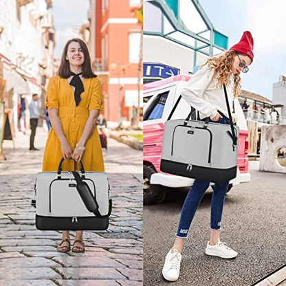 TIBES Travel Weekender Bag for Women, Overnight Bag with Shoe Compartment - color: B-Grey