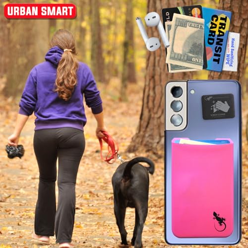 Phone Wallet - Adhesive Card Holder - Cell Phone Pouch - Stick on Lycra Pocket by Gecko - Carry Credit Cards and Cash - color: PINK BLACK