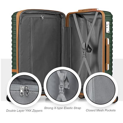 Joyway Carry On Luggage 20 Inch Expandable Suitcase with Spinner Wheel, 4 Piece Hard Shell Luggage Set with TSA Lock(Green brown) - color: Green brown-New, size: 4 Piece Set (13/20 Inch)