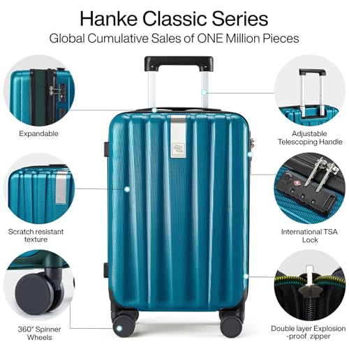 Hanke 24 Inch Expandable Medium Checked Luggage with 8 Spinner Wheels - color: Caribbean Blue, size: 24 Inch EXT