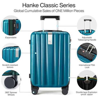 Hanke 20 Inch Expandable Carry on Luggage 22x14x9 Airline Approved - color: Caribbean Blue, size: 20 Inch EXT