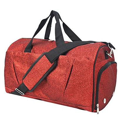 NGIL Glitter Duffel Shoe Compartment Carry On Tote (Glitter-Red) - color: Glitter-Red
