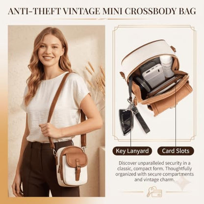 Small Crossbody Bags for Women, Anti Theft Messenger Purses Mini Cross Body Purse with Built-in Wallet and Removable Strap - color: White Brown