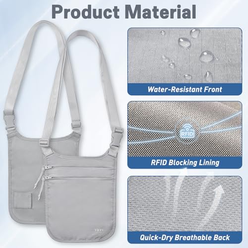 YOYI YOYI Anti-Theft Money Belt Dual-Strap Crossbody RFID Blocking Wallet - color: Grey