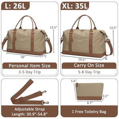 ELONGRIVER Women Travel Duffle Bags, Weekender Overnight Bag, Hospital Bag - color: Khaki, size: Large