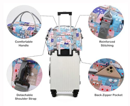 Travel Duffle Bag Weekender Overnight Gym Bag for Women, Cute Cats - color: Cute Cats