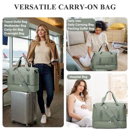 Travel Duffel Bag,Overnight Weekender Bags for Women with Shoe Compartment - color: Green