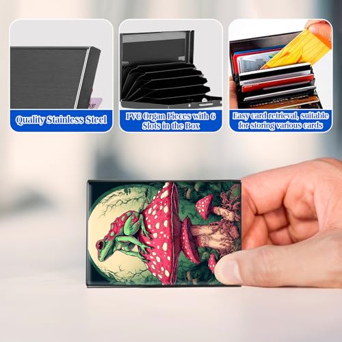 Metal RFID Accordion Card Holder,Frog Sitting on Mushroom - color: Frog Sitting on Mushroom