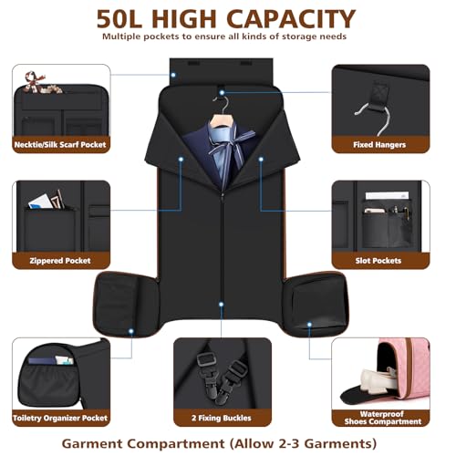 Convertible Garment Bag for Travel, 4-in-1 Backpack for Women Men, 3pcs 50L - color: B-Pink