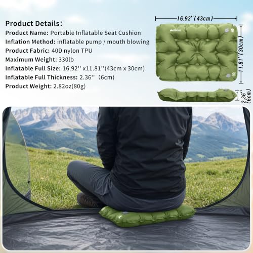 Inflatable Seat Cushion, Lightweight Waterproof Stadium Seat Pads - color: Green