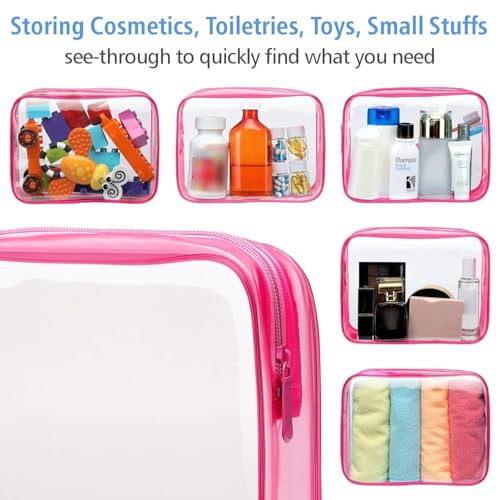 PACKISM Clear Makeup Bag for Travel - TSA Approved Toiletry Bag, Hot Pink - color: Y- Matte Rose Red, size: Medium Set (Standard)
