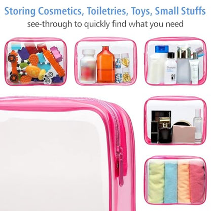 PACKISM Clear Makeup Bag for Travel - TSA Approved Toiletry Bag, Hot Pink - color: Y- Matte Rose Red, size: Medium Set