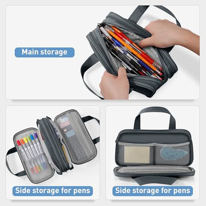 Zannaki Large Pencil Case, Big Capacity Pencil Pouch Pen Bag with 3 Compartment, Portable Canvas Stationery Organizer with Zipper, Cute Aesthetic School Supplies for Teen Girls Boys College,Gray - color: GRAY