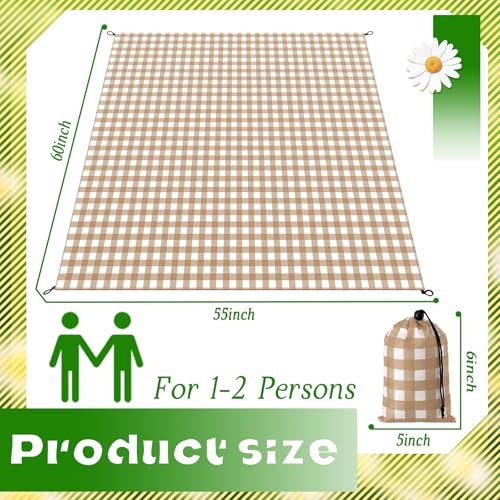 HunnmingRe Gingham Pocket Picnic Blanket Lightweight Portable, Khaki - color: Khaki, style: Gingham