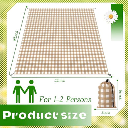 HunnmingRe Gingham Pocket Picnic Blanket Lightweight Portable, Khaki - color: Khaki, style: Gingham