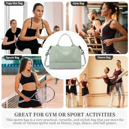 Travel Duffel Bag with Shoes Compartment, Weekender Bags for Women - color: B-Pale Green, size: Large