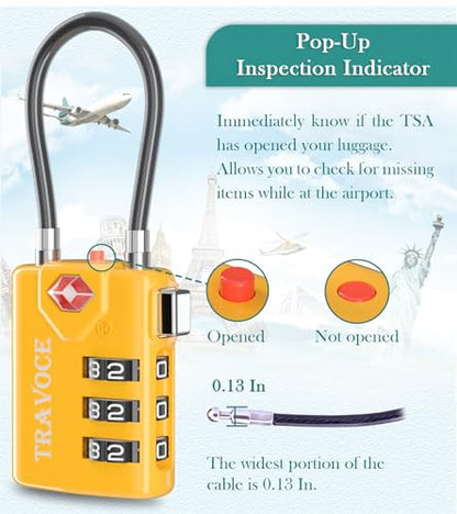 TRAVOCE TSA Approved Luggage Locks, Combination Cable Locks, 2 Pack, Yellow - color: Yellow 2 Pack
