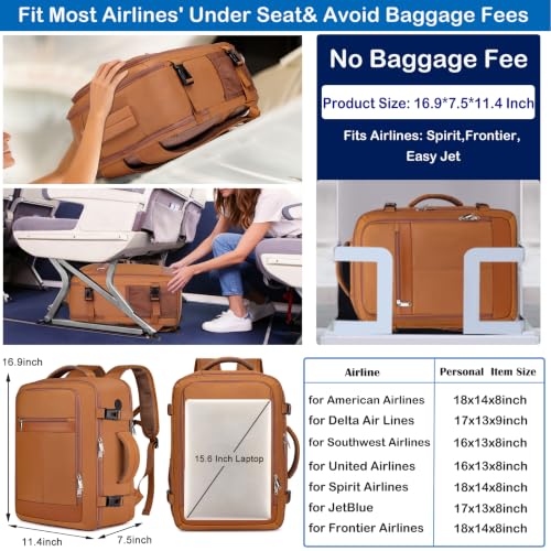 EZUOLA Carry On Backpack for Women, Airline Approved Laptop Personal Item - color: Brown, size: Large-25L