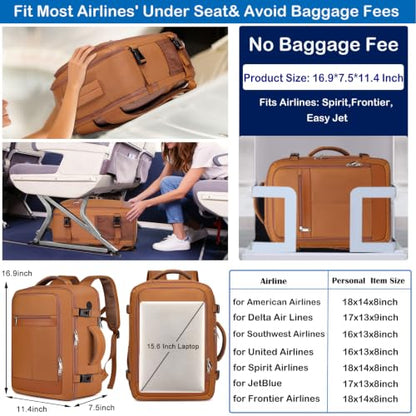 EZUOLA Carry On Backpack for Women, Airline Approved Laptop Personal Item - color: Brown, size: Large-25L