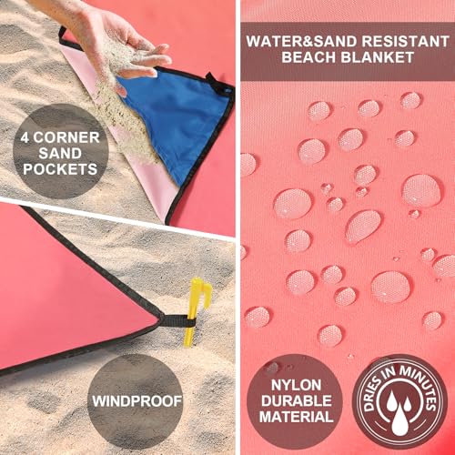 AISPARKY Beach Blanket Waterproof Sandproof,Extra Large,Picnic Blankets - color: Gradient - Pink Green, size: 6'11" x 6'7"