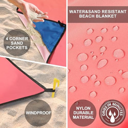 AISPARKY Beach Blanket Waterproof Sandproof,Extra Large,Picnic Blankets - color: Gradient - Pink Green, size: 6'11" x 6'7"
