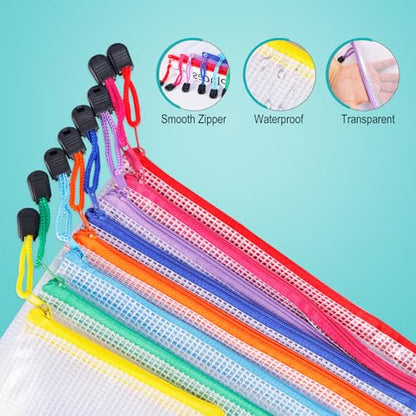 64pcs A4 Mesh Zipper Pouch Bags, Mesh Bags with Zipper Bulk, Pouches for Organization, Clear Storage Bags for Classroom, Travel, Office, Board Game - size: 64PCS