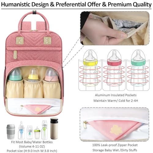 Tenot Diaper Bag Backpack for Women with Insulated Pockets Pink - color: Pink, style: Standard