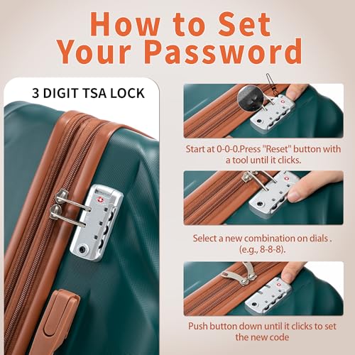 Rosamo 10 piece Luggage Set Expandable Suitcase 22x14x9 Airline Approved Carry on, ABS Hard Case Suitcases with Spinner Wheels,TSA Lock - color: DarkGreen, size: 10 PCS